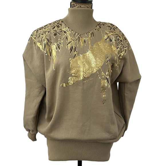 Michel Adam Sweaters - Michel‎ Adam leopard print, mock neck, dolman sleeves pullover sweater